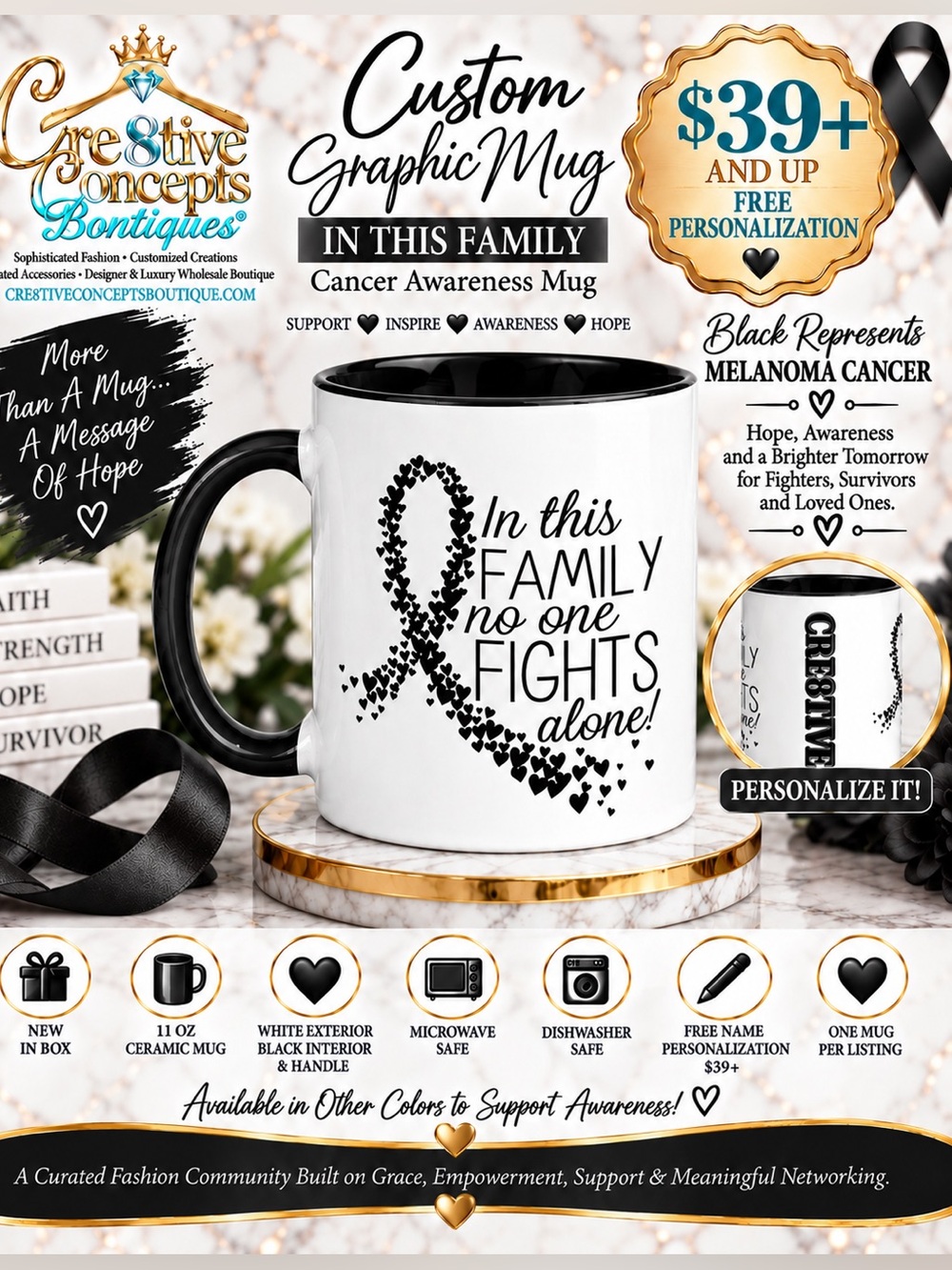 Custom “In This Family” Melanoma Cancer Support - 11oz Ceramic mug